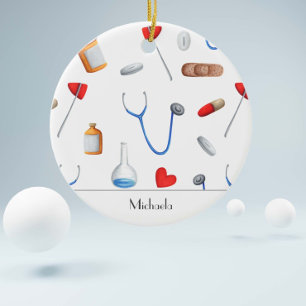 Doctor & Nurse Medical Equipment Pattern Christmas Ceramic Tree Decoration