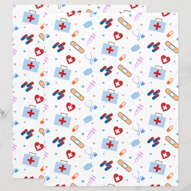 Doctor Nurse Medical Pattern Scrapbook Paper  (Front/Back)