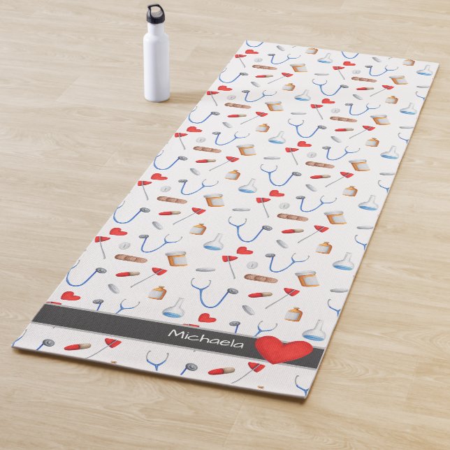 Doctor Nurse Medicine Clinic Equipment Pattern Yoga Mat (In Situ)