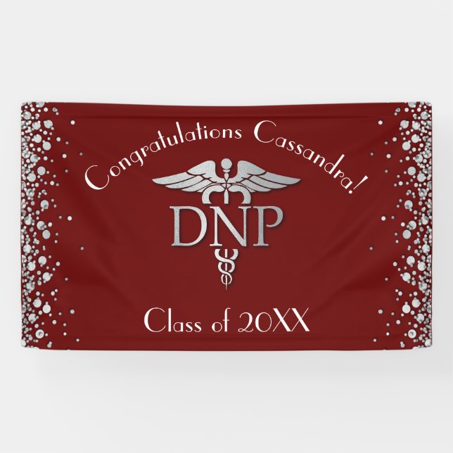Doctor Nursing Practice Graduation Maroon Silver Banner (Horizontal)