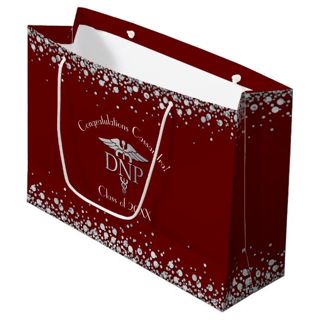 Doctor Nursing Practice Graduation Maroon Silver Large Gift Bag (Front Angled)