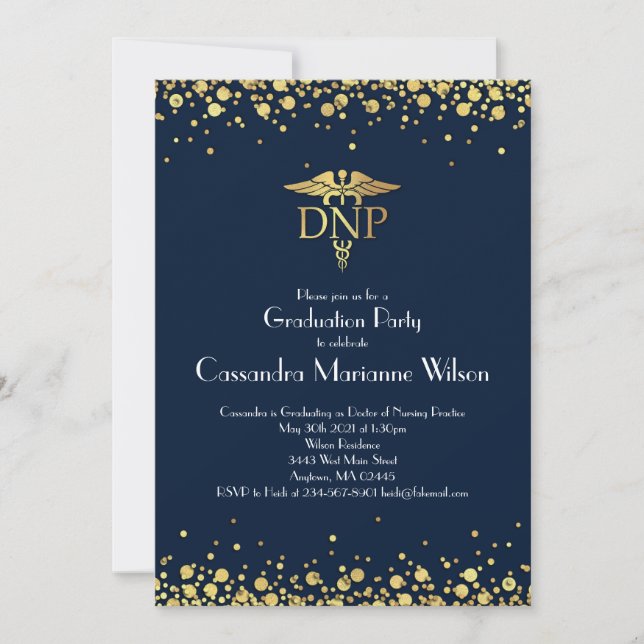 Doctor Nursing Practice Graduation Navy Blue Gold Invitation (Front)