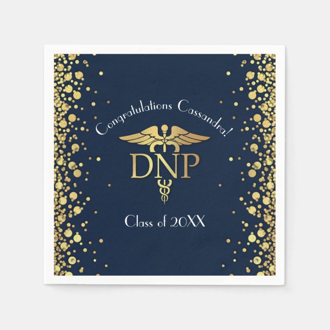 Doctor Nursing Practice Graduation Navy Blue Gold Napkin (Front)