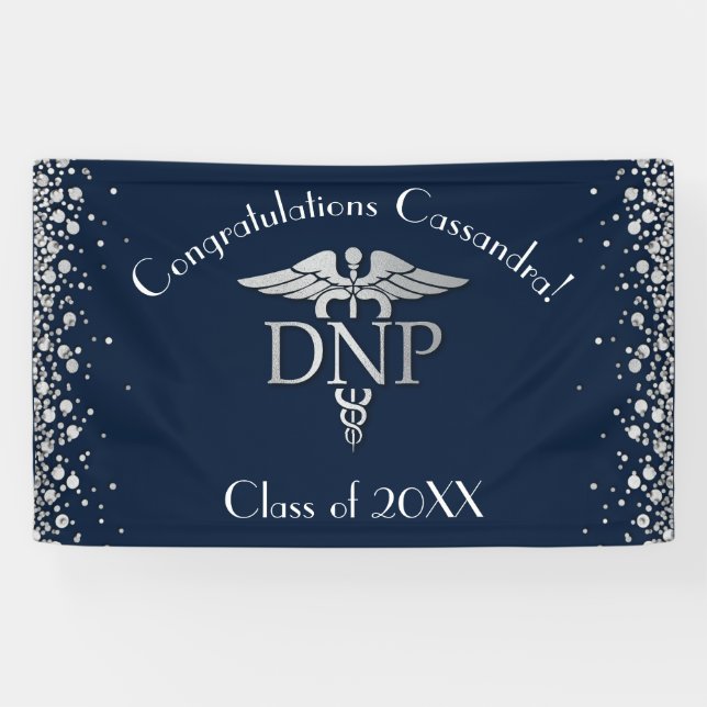 Doctor Nursing Practice Graduation NavyBlue Silver Banner (Horizontal)