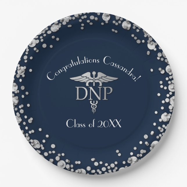 Doctor Nursing Practice Graduation NavyBlue Silver Paper Plate (Front)