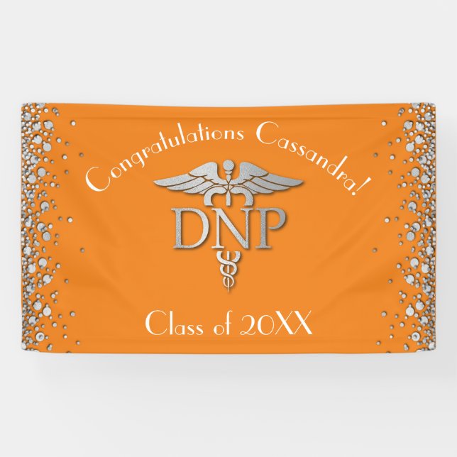 Doctor Nursing Practice Graduation Orange Silver Banner (Horizontal)