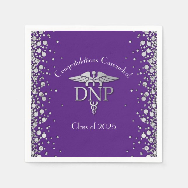 Doctor Nursing Practice Graduation Purple Silver Napkin (Front)