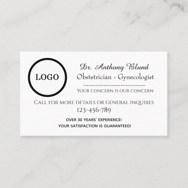 Doctor Obstetrician Gynaecologist OBGYN  Business Card (Front)