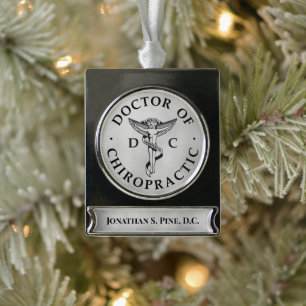 Doctor of Chiropractic Emblem Logo Silver Plated Banner Ornament