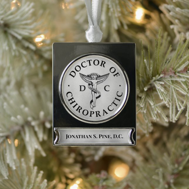 Doctor of Chiropractic Emblem Logo Silver Plated Banner Ornament (Tree)