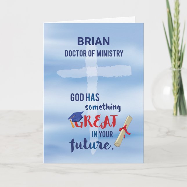 Doctor of Ministry Cross Blue Watercolor Card (Front)