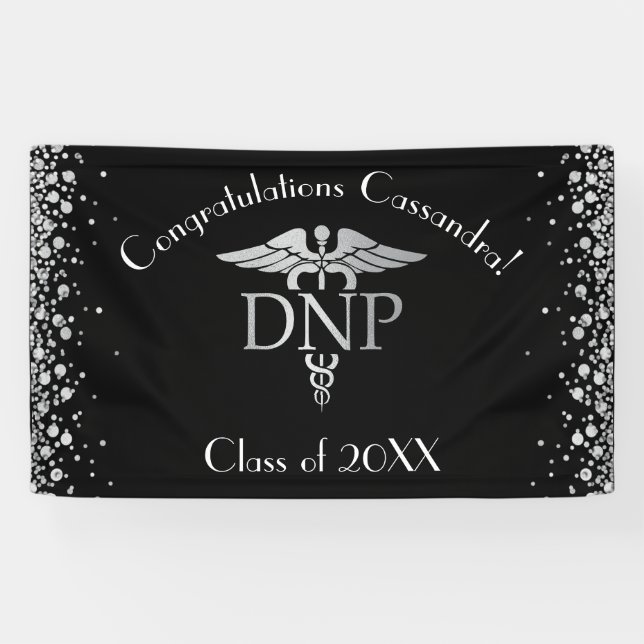 Doctor of Nursing Practice Graduation Black Silver Banner (Horizontal)