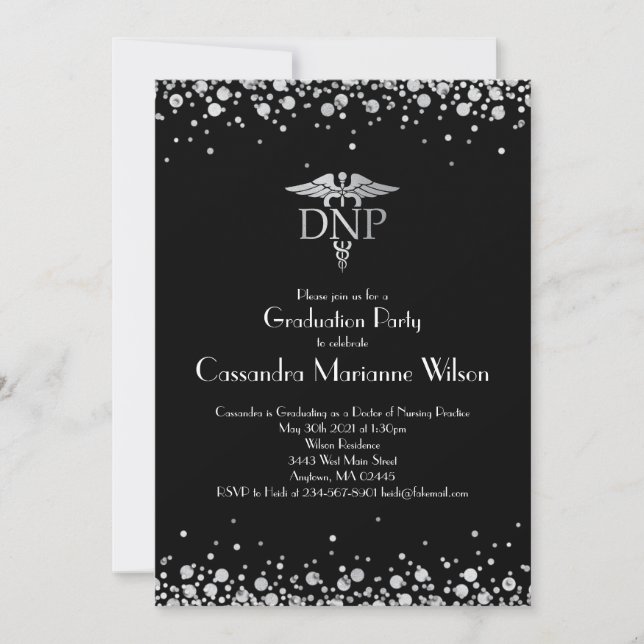 Doctor of Nursing Practice Graduation Black Silver Invitation (Front)