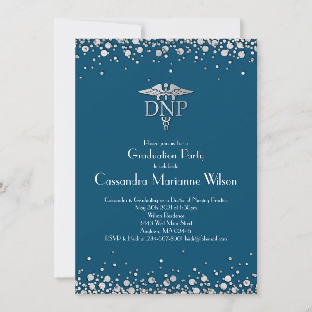 Doctor of Nursing Practice Graduation Blue Silver Invitation (Front)