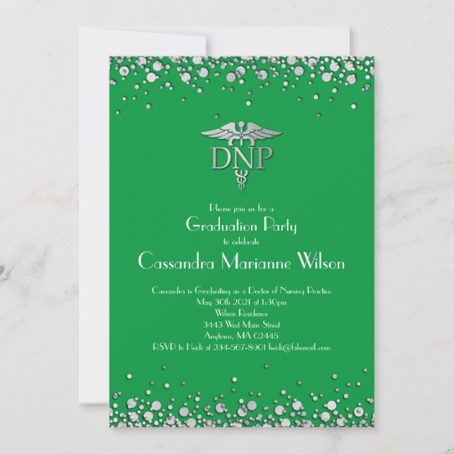 Doctor of Nursing Practice Graduation Green Silver Invitation (Front)