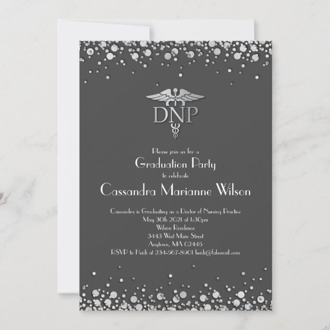 Doctor of Nursing Practice Graduation Grey Silver Invitation (Front)
