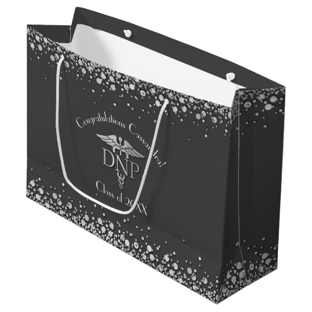 Doctor of Nursing Practice Graduation Grey Silver Large Gift Bag (Front Angled)