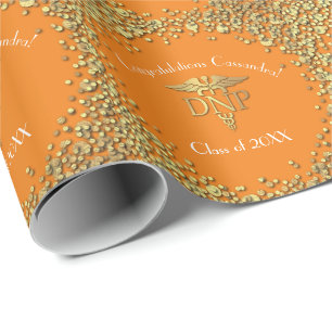 Doctor of Nursing Practice Graduation Orange Gold Wrapping Paper