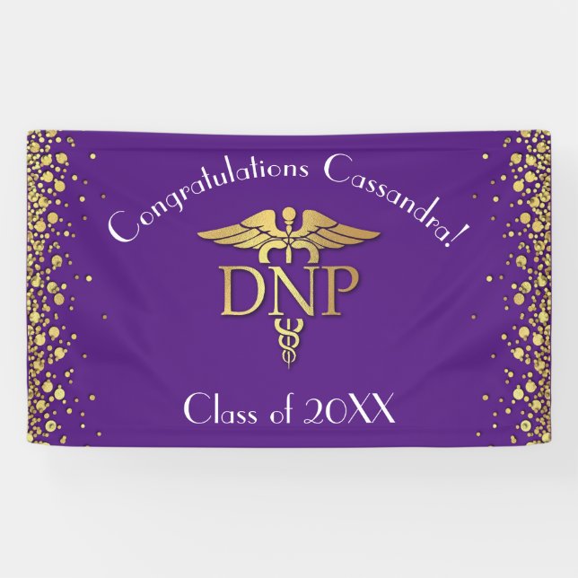 Doctor of Nursing Practice Graduation Purple Gold Banner (Horizontal)