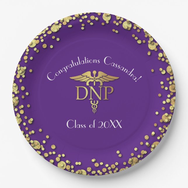 Doctor of Nursing Practice Graduation Purple Gold Paper Plate (Front)