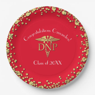 Doctor of Nursing Practice Graduation Red Gold Paper Plate