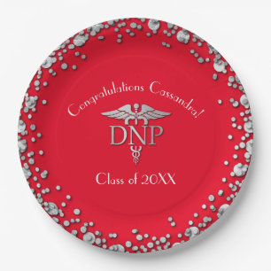 Doctor of Nursing Practice Graduation Red Silver Paper Plate