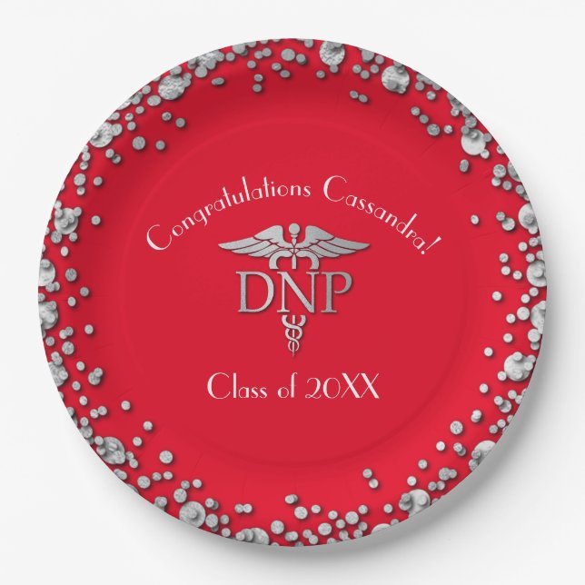 Doctor of Nursing Practice Graduation Red Silver Paper Plate (Front)