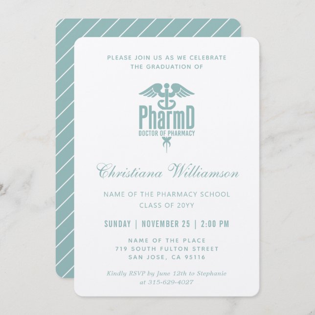 Doctor of Pharmacy PharmD Pharmacy Graduation Invitation (Front/Back)