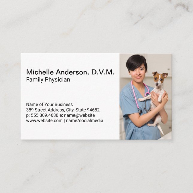 Doctor of Veterinarian Holding Dog Business Card (Front)