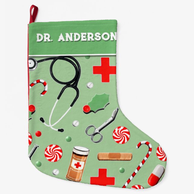 Doctor or Nurse Holiday Gifts Large Christmas Stoc Large Christmas Stocking (Front)