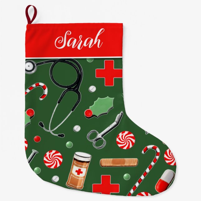 Doctor or Nurse Holiday Gifts Large Christmas Stoc Stocking (Front)