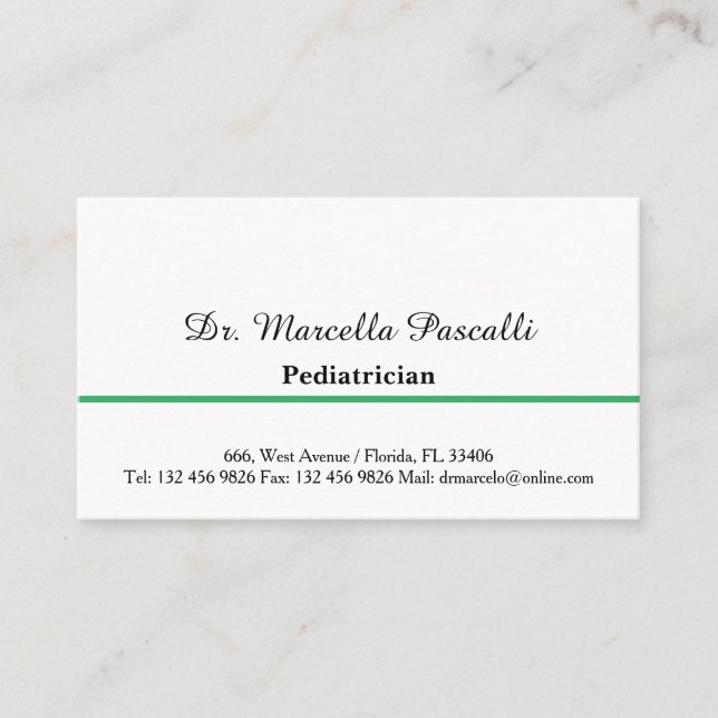 Doctor Paediatrician Green Business Card (Front)