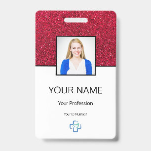 Doctor Photo Logo Typography Barcode Red Name ID Badge