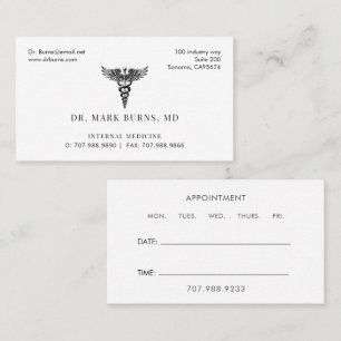 Doctor Physician Caduceus Business And Appointment Business Card