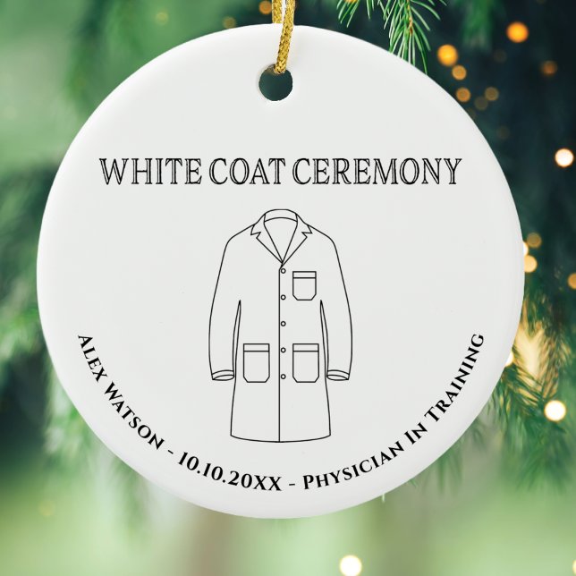 Doctor Physician White Coat Ceremony Monogrammed Ceramic Tree Decoration (Medical Field Doctor White Coat Ceremony Keepsake Ornament. Customized with name,)