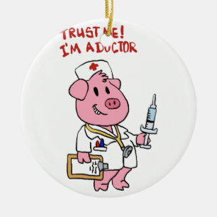 Doctor pig with syringe in hand   choose back colo ceramic tree decoration