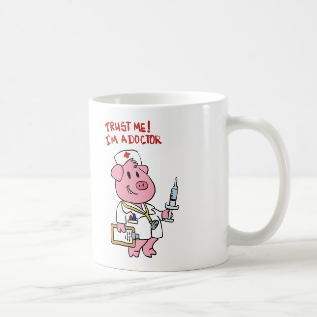 Doctor pig with syringe in hand | choose back colo coffee mug (Right)