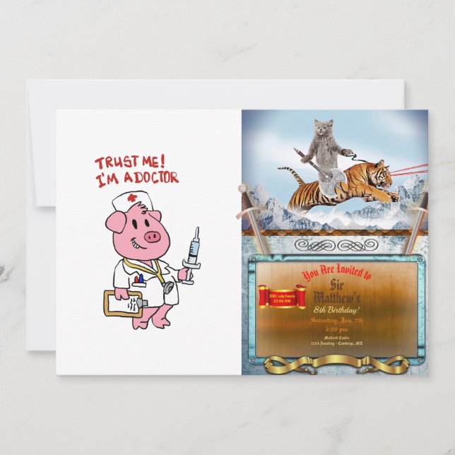 Doctor pig with syringe in hand | choose back colo invitation (Front)