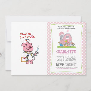 Doctor pig with syringe in hand   choose back colo invitation