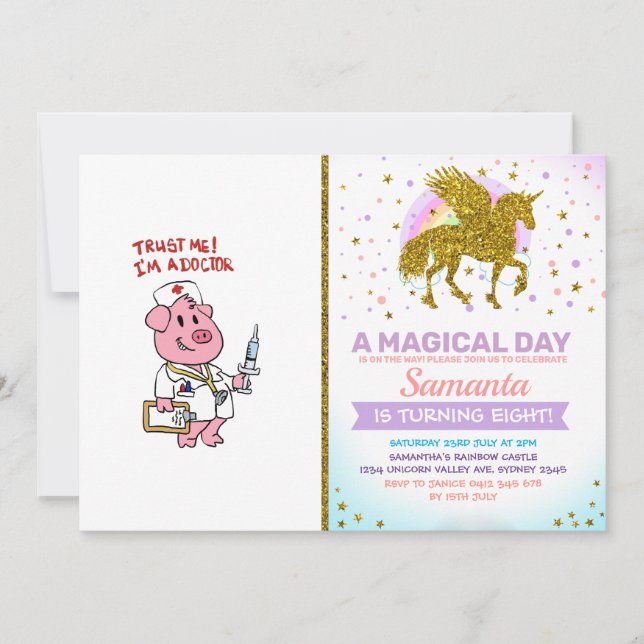 Doctor pig with syringe in hand | choose back colo invitation (Front)