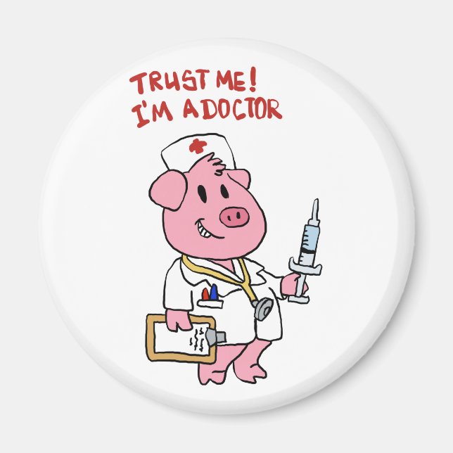 Doctor pig with syringe in hand | choose back colo magnet (Front)