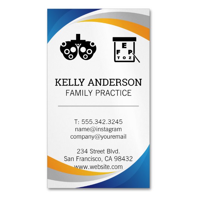 Doctor | Practice MD | Optometrist Magnetic Business Card (Front Vertical)