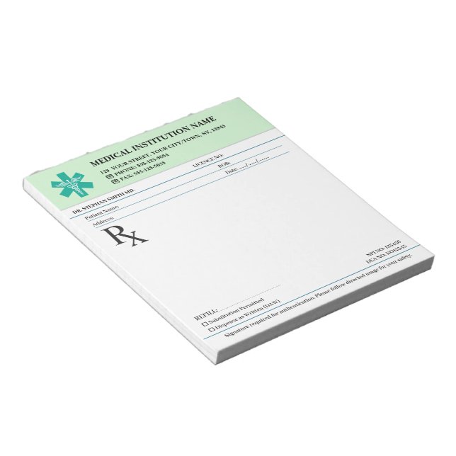 Doctor Prescription Medical RX Pad – Mint Green (Angled)
