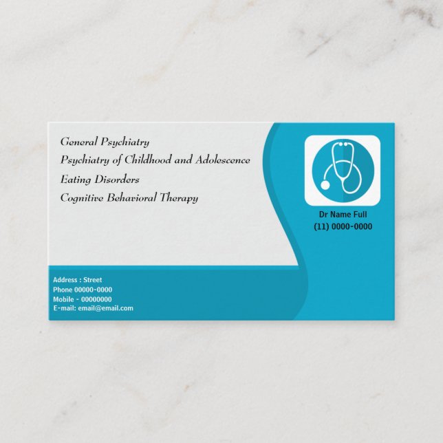 Doctor Psychiatrist Blue Logo Grey Business Card (Front)