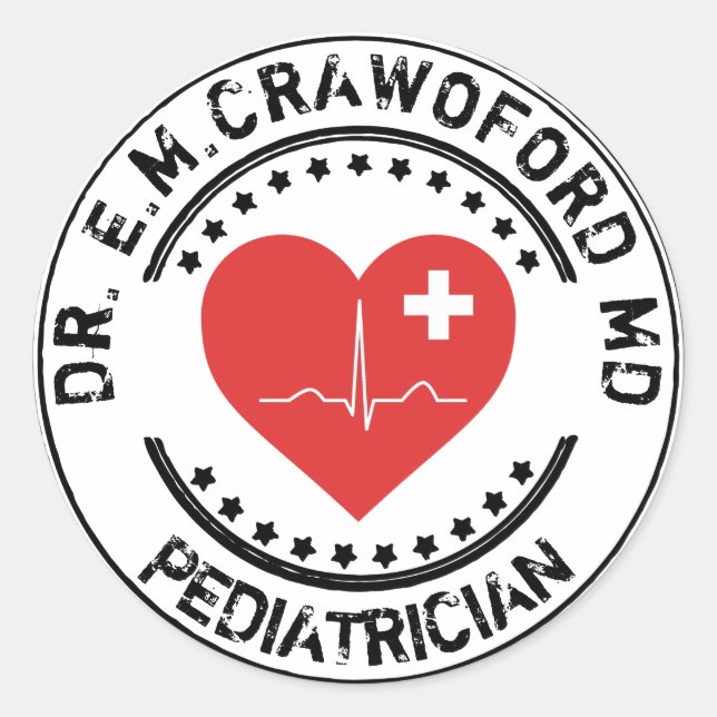 Doctor Rubber Stamp Heart ECG With Your Name Classic Round Sticker (Front)