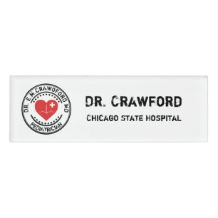 Doctor Rubber Stamp Heart ECG With Your Name Name Tag