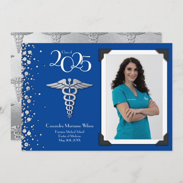 Doctor Silver Graduation Announcement Blue (Front/Back)