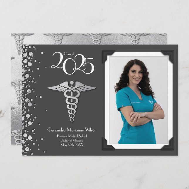 Doctor Silver Graduation Announcement Grey (Front/Back)