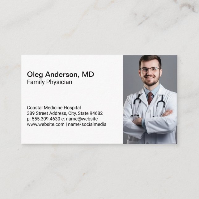 Doctor Smiling in Lab Coat Business Card (Front)