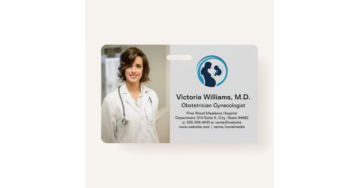 Doctor Smiling | Obstetrician Gynaecologist Logo ID Badge | Zazzle